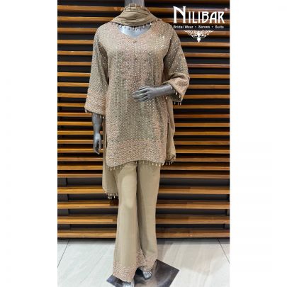 Mouse Georgette Heavy Embroidered Shirt Paired With Pants & Dupatta