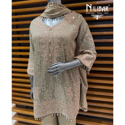 Mouse Georgette Heavy Embroidered Shirt Paired With Pants & Dupatta