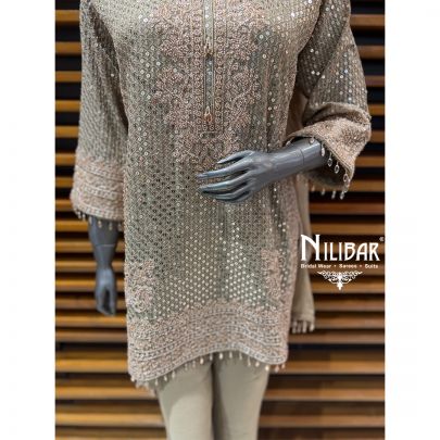 Mouse Georgette Heavy Embroidered Shirt Paired With Pants & Dupatta