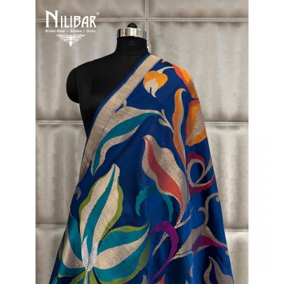Moon Blue Silk dupatta With Self Banarsi Work