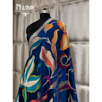 Moon Blue Silk dupatta With Self Banarsi Work