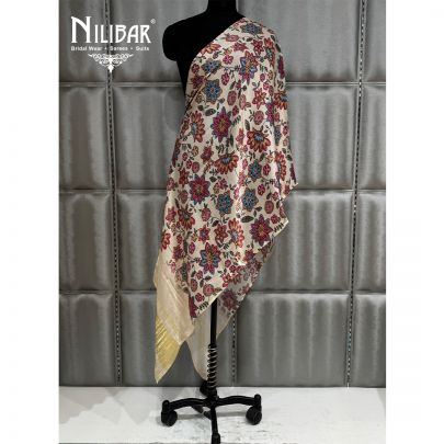 Milky Cream Mul Cotton Printed Dupatta