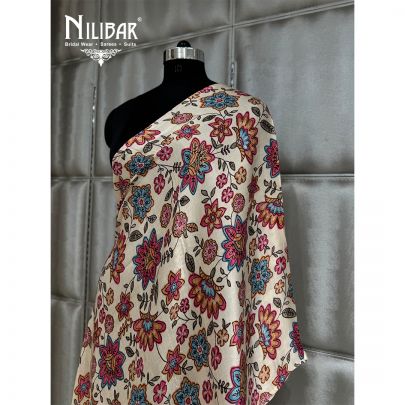 Milky Cream Mul Cotton Printed Dupatta