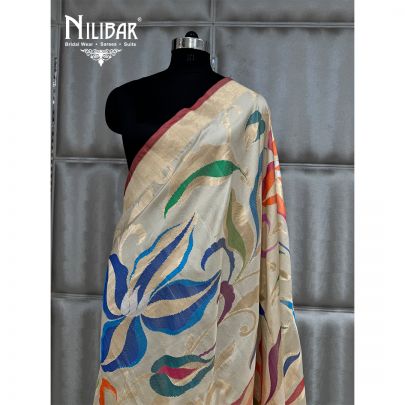 Cream Silk Dupatta With Self Banarsi Work