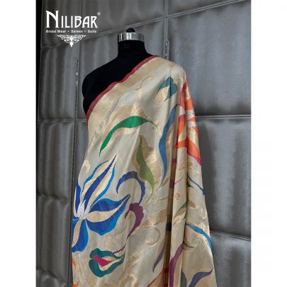 Cream Silk Dupatta With Self Banarsi Work