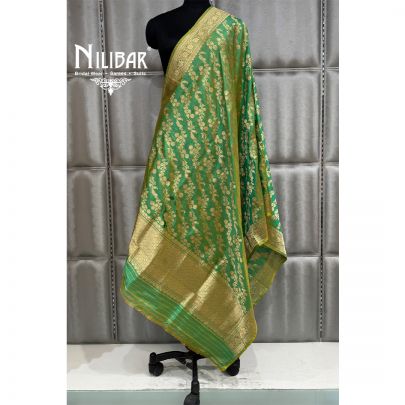 Parrot Green Silk Dupatta With Self Banarsi Work
