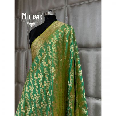 Parrot Green Silk Dupatta With Self Banarsi Work