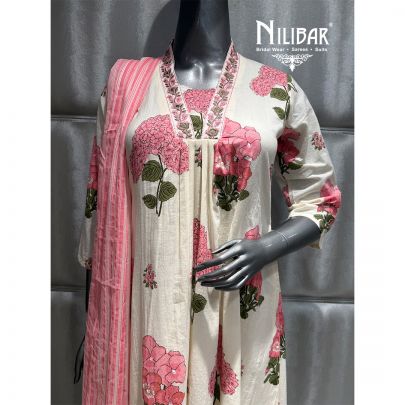 Cream Cotton Printed Kurti Set