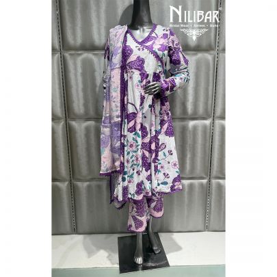 White Cotton Printed Kurti Set