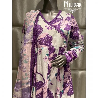 White Cotton Printed Kurti Set