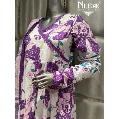 White Cotton Printed Kurti Set
