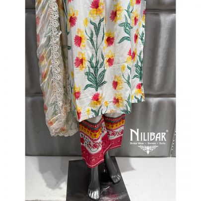 White Cotton Printed Kurti Set