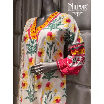 White Cotton Printed Kurti Set