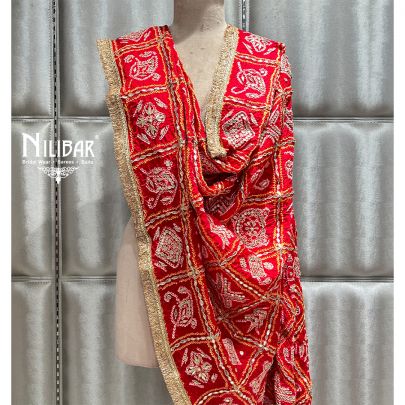 Red Gaji Silk Bandhani Dupatta