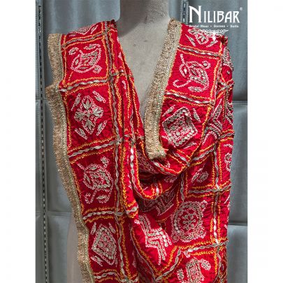 Red Gaji Silk Bandhani Dupatta