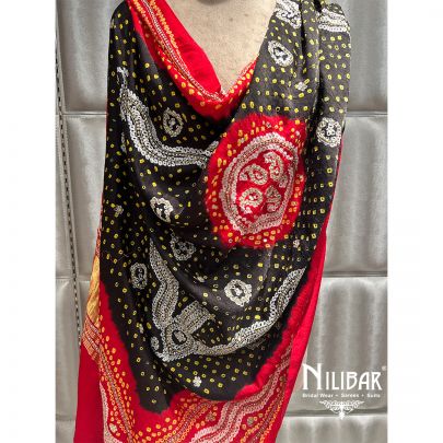Red & Black Gaji Silk Bandhani Dupatta