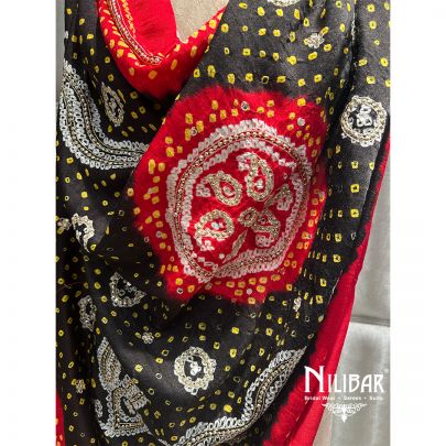 Red & Black Gaji Silk Bandhani Dupatta