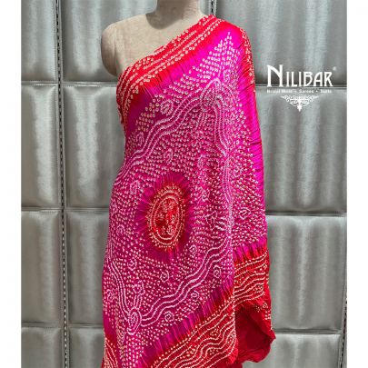 Red & Magenta Gaji Silk Bandhani Dupatta