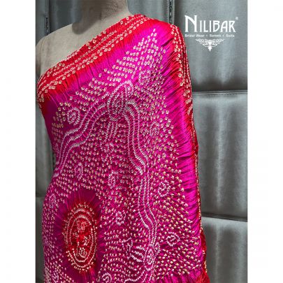 Red & Magenta Gaji Silk Bandhani Dupatta