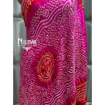 Red & Magenta Gaji Silk Bandhani Dupatta