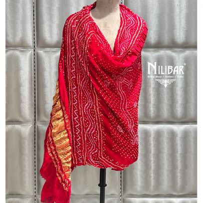 Red Gaji Silk Bandhani Dupatta