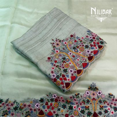 Pista Green Tussar Silk Shirt & Dupatta Paired With Plain Bottom