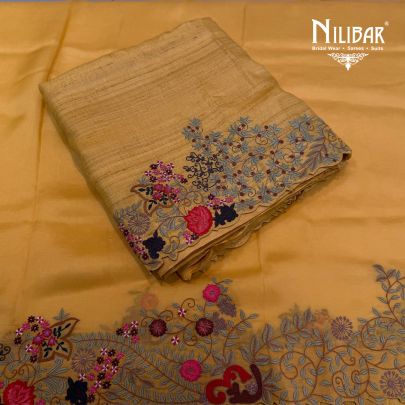 Yellow Tussar Silk Shirt & Dupatta Paired With Plain Bottom