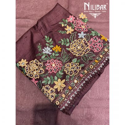 Wine Tussar Silk Shirt & Dupatta Paired With Crepe Bottom