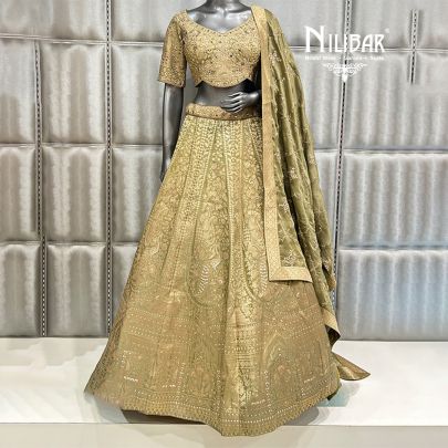Tea Green Banarasi Silk Casual Lehenga