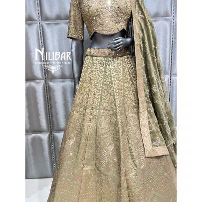 Tea Green Banarasi Silk Casual Lehenga