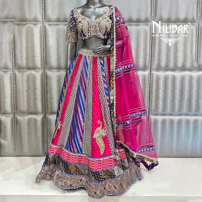 Magenta & Royal Blue Silk Casual Lehenga