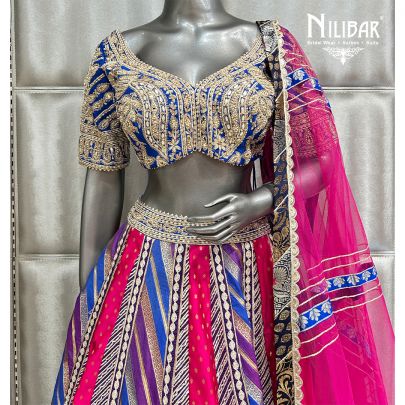 Magenta & Royal Blue Silk Casual Lehenga