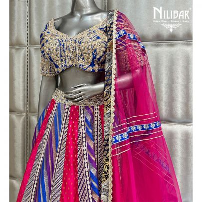 Magenta & Royal Blue Silk Casual Lehenga