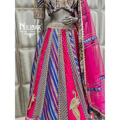 Magenta & Royal Blue Silk Casual Lehenga