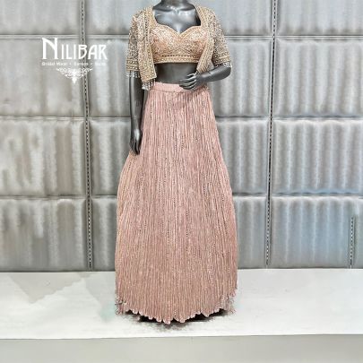 Pastel Pink Net Blouse and Short Cape Georgette Skirt Casual Lehenga