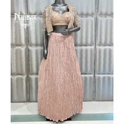 Pastel Pink Net Blouse and Short Cape Georgette Skirt Casual Lehenga