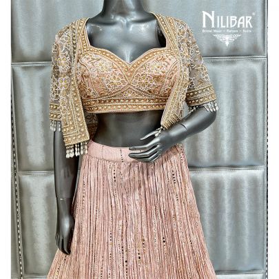 Pastel Pink Net Blouse and Short Cape Georgette Skirt Casual Lehenga