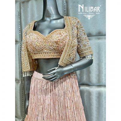 Pastel Pink Net Blouse and Short Cape Georgette Skirt Casual Lehenga