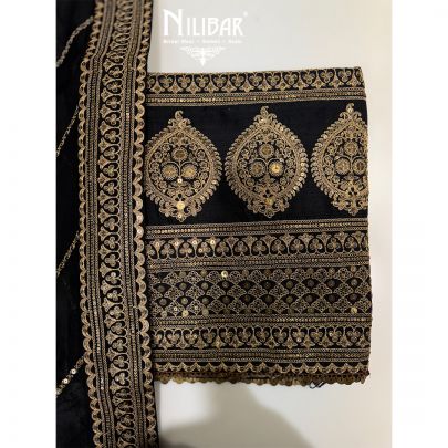 Black & Gold Silk Organza Unstitched Suit