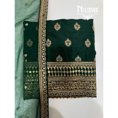 Green Silk Soft Net Unstitched Suit