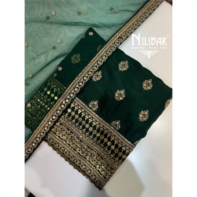 Green Silk Soft Net Unstitched Suit