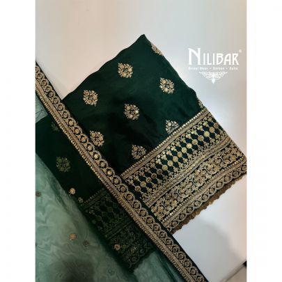 Green Silk Soft Net Unstitched Suit