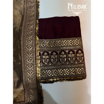 Maroon and Gold Organza & Tissue Unstitched Suit