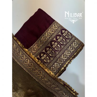 Maroon and Gold Organza & Tissue Unstitched Suit