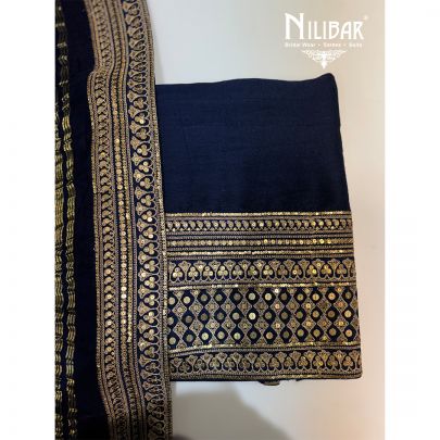 Moon Blue & Gold Silk & Bandhani Unstitched Suit