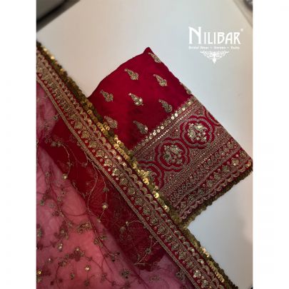 Hot Pink Silk Soft Net Unstitched Suit