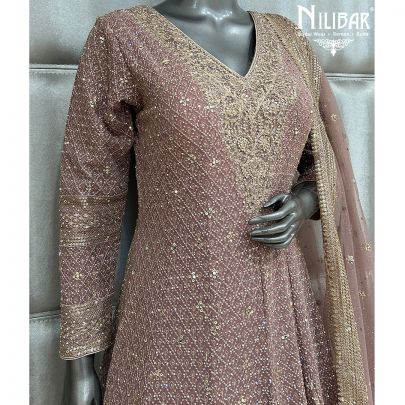 Mauve Georgette Anarkali Suit With Net Dupatta