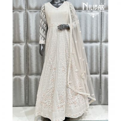 White Georgette Anarkali Suit With Net Dupatta