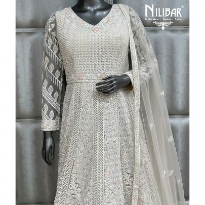 White Georgette Anarkali Suit With Net Dupatta