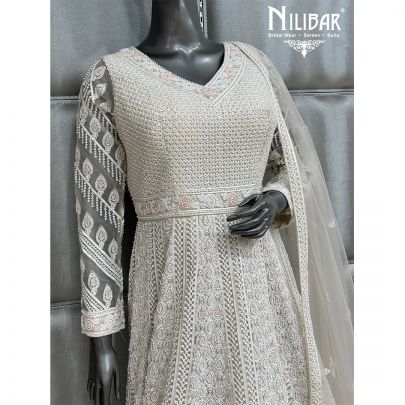 White Georgette Anarkali Suit With Net Dupatta